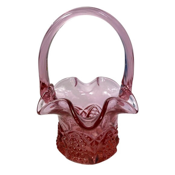 Vintage Fenton Colonial Button & Arch Basket Ruffled Edge Pink Dusty Rose MCM - Picture 2 of 10